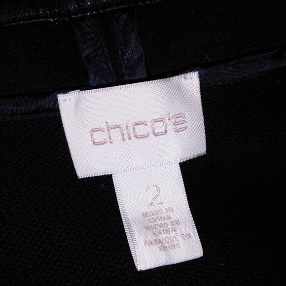 Chicos Sweater Womens Size 2 Medium 12 Black Solid Draped Look Long Sleeve Jacke - Picture 13 of 16